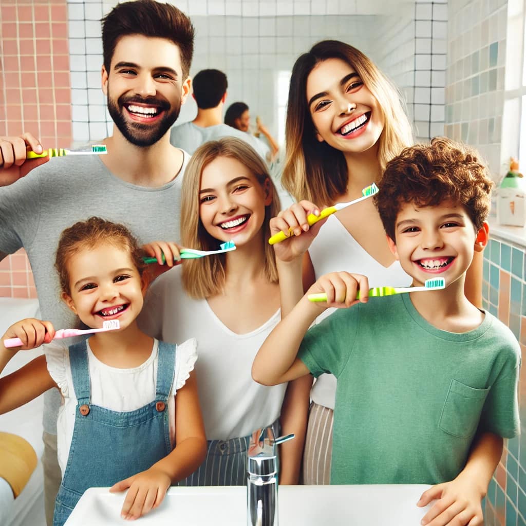 Family practicing oral hygiene together on World Oral Health Day